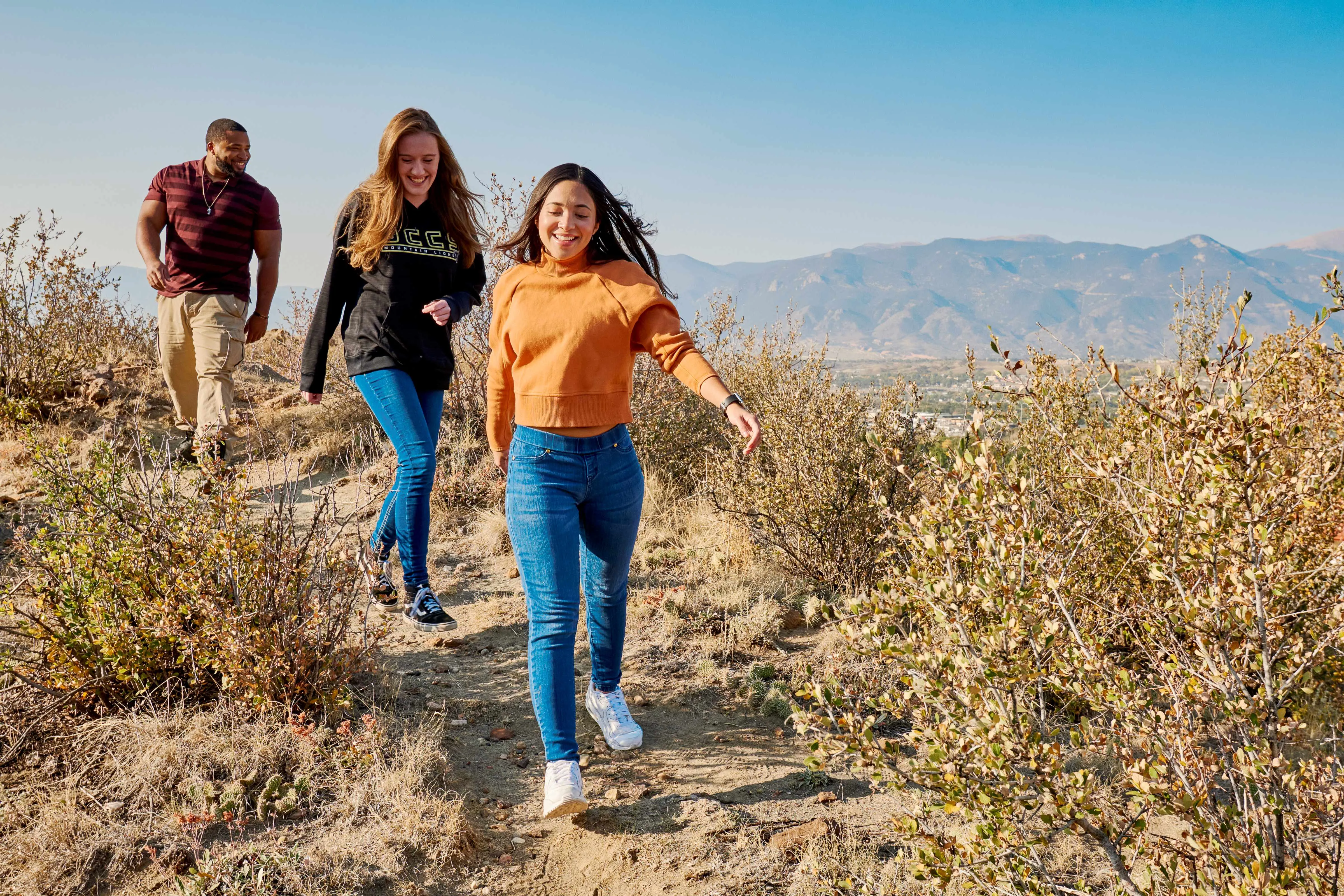 Students walking on the UCCS trail system